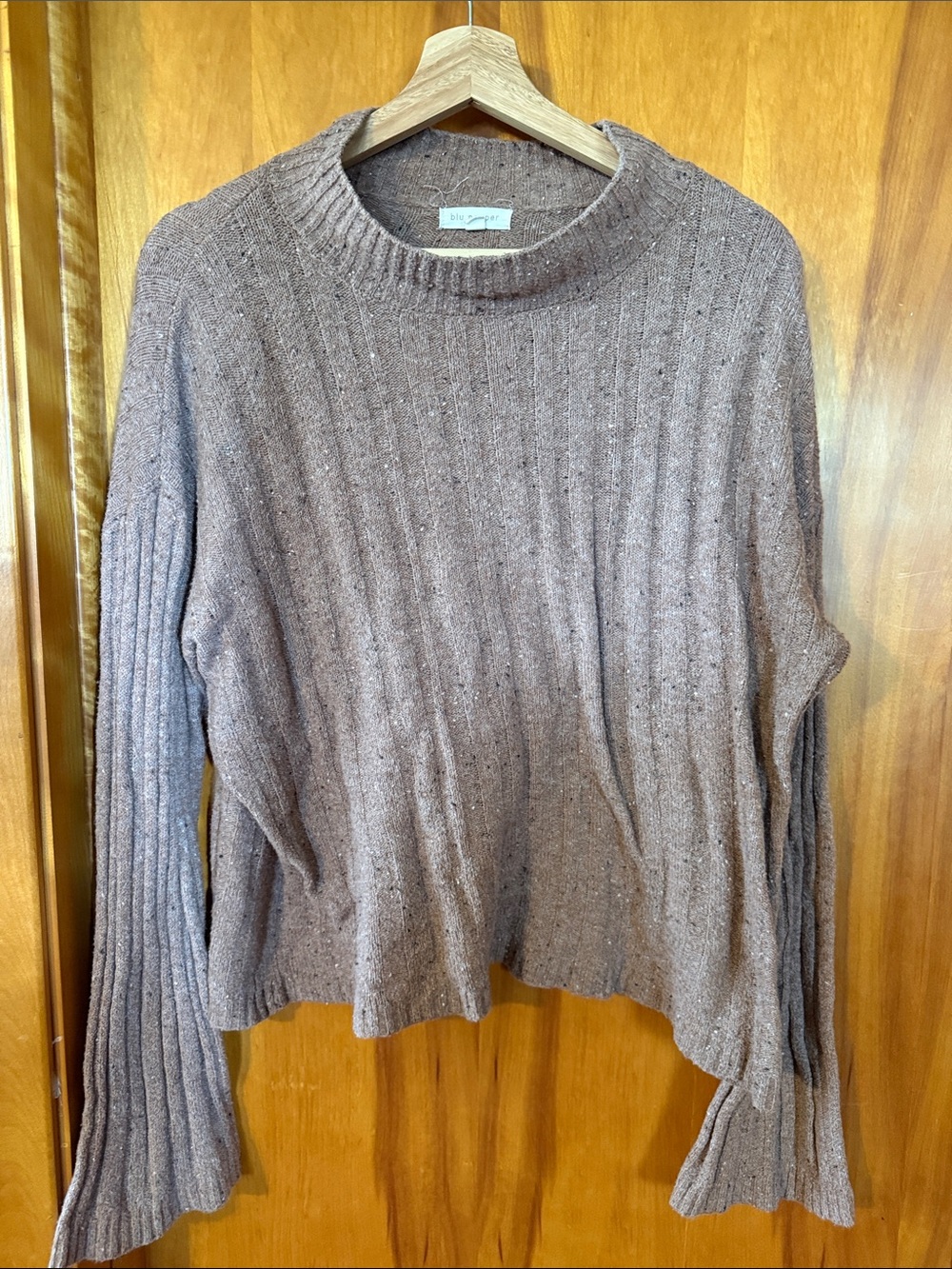 Blu Pepper Taupe Flecked Ribbed Crewneck Sweater